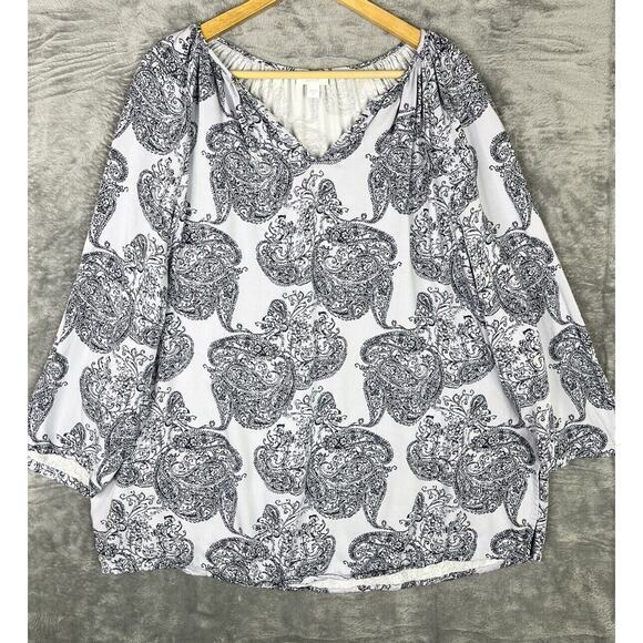 PureJill JJill Womens XL Paisley Print Shirt Blouse V Neck Periwinkle - Picture 1 of 5